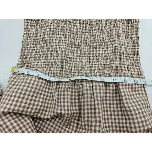House of Harlow 1960 Women's XS Smocked Tan Gingham Capri Linen Jumpsuit - Picture 5 of 8